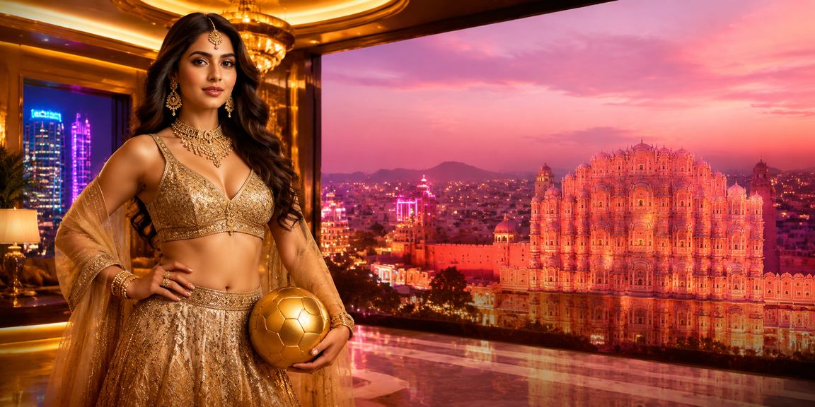 Excited Indian players enjoying online betting on mobile at historical Jaipur setting
